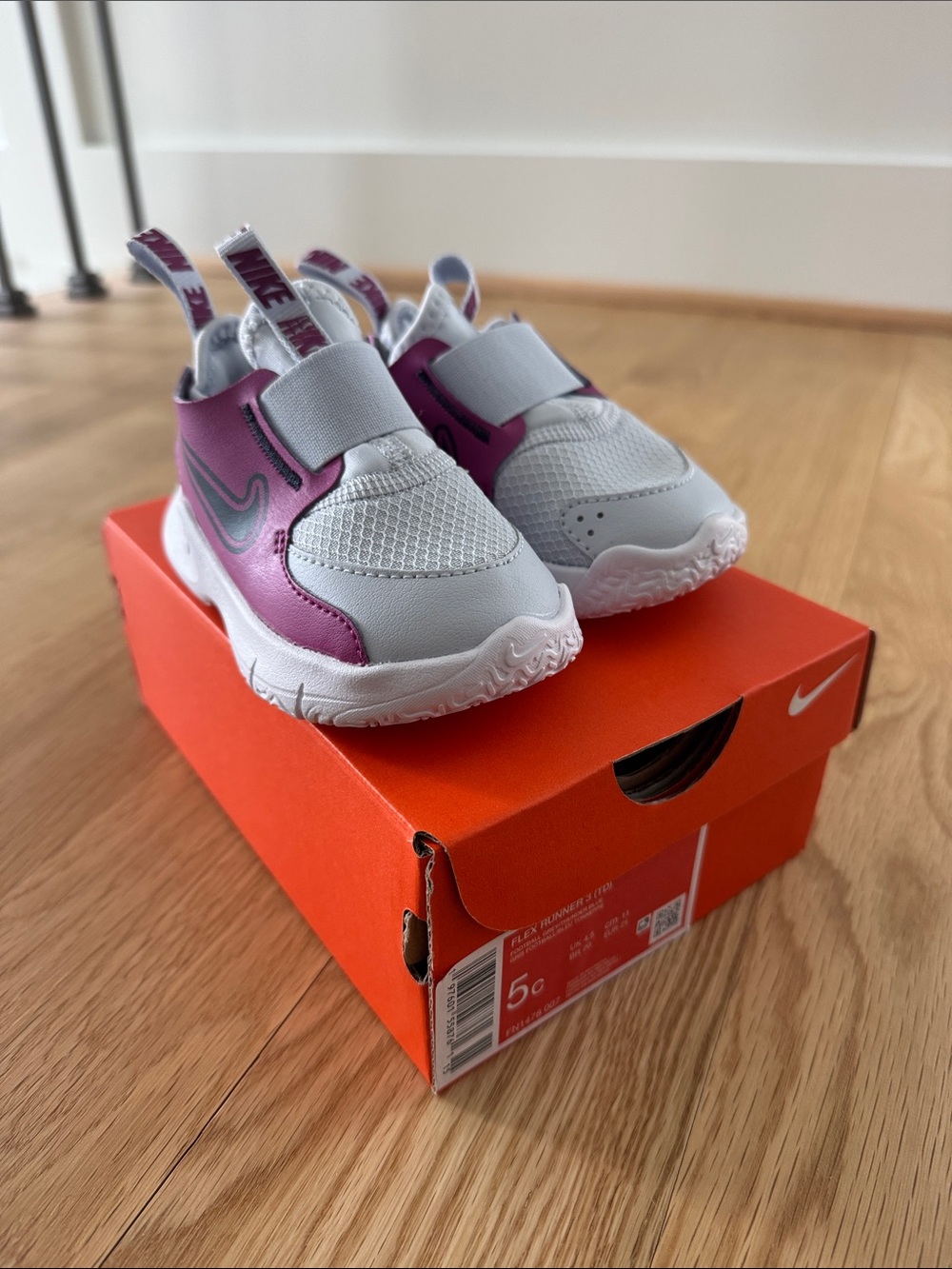 Nike Kids White and Purple Slip-On Sneakers